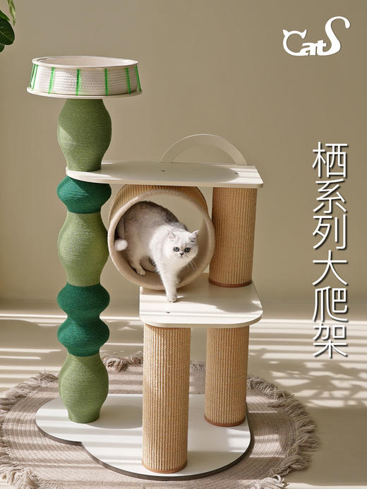 栖系列 超大型实木猫爬架猫抓柱猫钻桶彩色麻绳款 商品图0