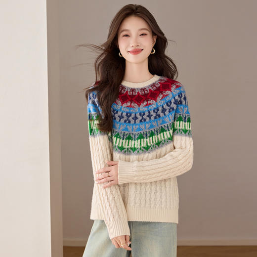 QF 20-1577复古花纹毛衣羊毛减龄小衫 商品图2