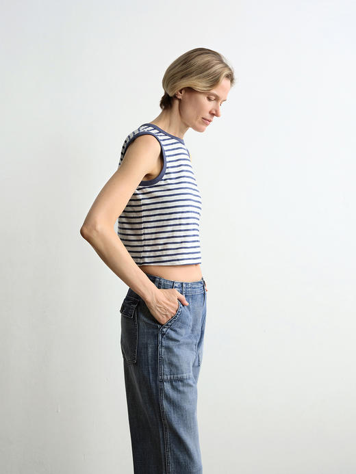 ROMI STUDIO“休闲复古”蓝白条纹轻薄舒适圆领无袖背心 RWCAS64934 商品图9