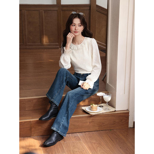 鹿向南「复古千金」深蓝色微喇牛仔裤秋季新款休闲显瘦通勤长裤女L58729 商品图4