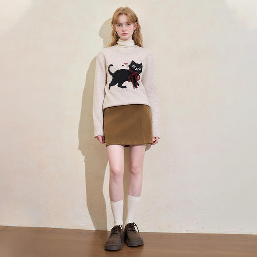 西遇复古麂皮绒半身裙女冬季新款百搭高腰显瘦A字包臀裙短裙V3755321 商品图1