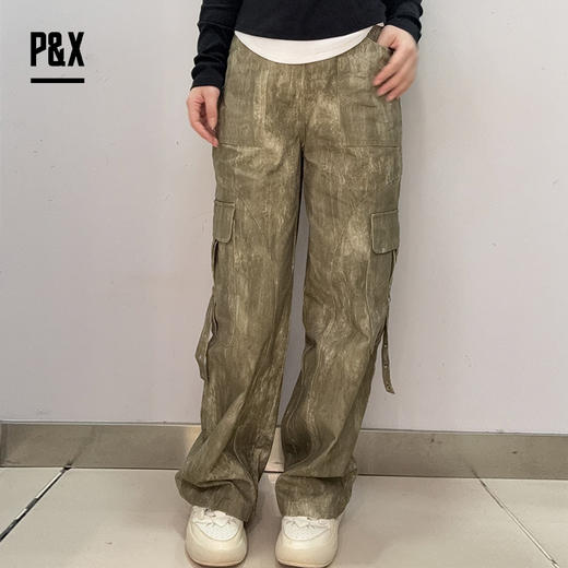 &X设计师女装欧美风阔腿裤工装裤梭织休闲长裤824209257 绿色 商品图0