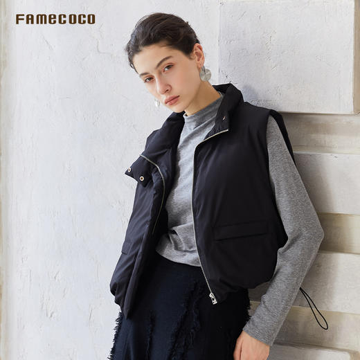 Famecoco时尚百搭短款羽绒马甲保暖立领白鸭绒马夹外搭FAC8CC002 商品图3