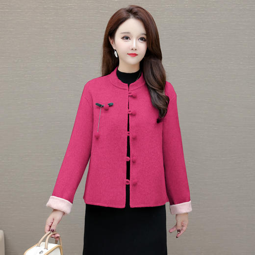 QYM 5277CL1928-Y时尚双面呢子大衣圆领短款毛呢外套时尚复古盘扣上衣 商品图0