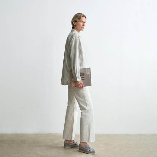 ROMI STUDIO“南法故事”莱赛尔羊毛亚麻混纺撞色条纹衬衣 24SST150 商品图1