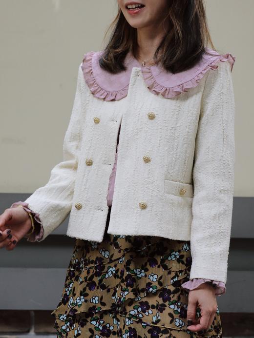 TYNVIE 象牙色纹理短款双排扣夹克 商品图3