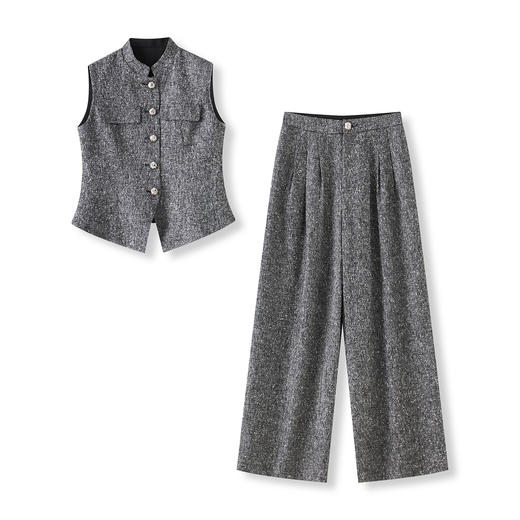 「高货wl」全新升级【铂金会员441/天猫589/差价148】(99222)洛诗琳2025秋冬小香风粗花呢收腰马甲高腰直筒长裤两件套 商品图4