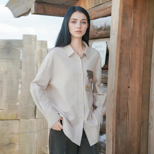 谜底衬衣长袖2025冬新品简约宽松中长款毛织贴袋衬衫女254MC1720 商品图2