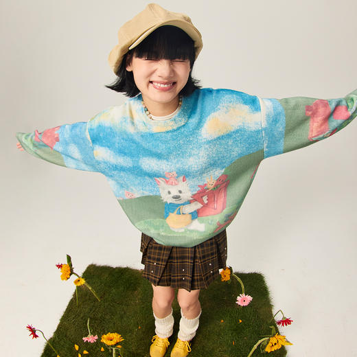 NPC潮牌CC购物系列彩色数码直喷印花蓝天白云毛衣男童趣CC47SW25 商品图1