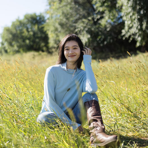 特绽放667朵/羽毛打底衫·羽毛蛋白混纺加厚高领拇指洞长袖T恤女 商品图1