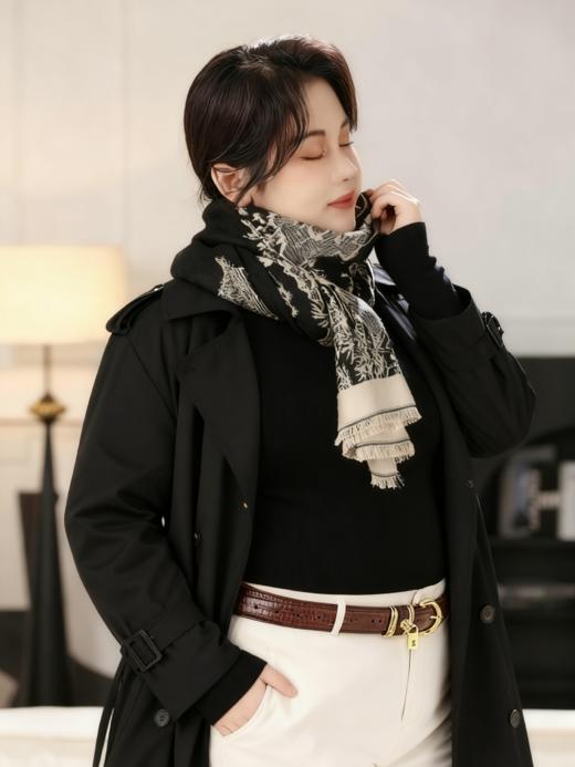 一周内发货【3色山水画围巾&披肩两用】卡其、黑色、蓝色，正反两用~尺寸：63*180cm，克重：360克，不压肩。成分：黏胶棉，不易起球~ 商品图1