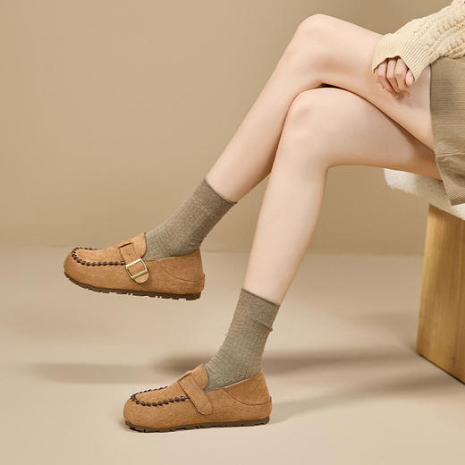 西遇平底勃肯鞋女新款秋季复古休闲一脚蹬全包单鞋豆豆乐福鞋V0057238 商品图2