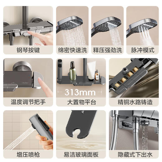 海尔小海鲸淋浴花洒套装 精铜主体大置物平台家用淋浴器LD603 商品图2