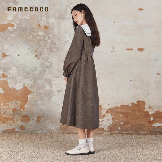 Famecoco范可儿专柜同款碎花连衣裙裙娃娃领高腰春秋季FAB6FA023 商品图3