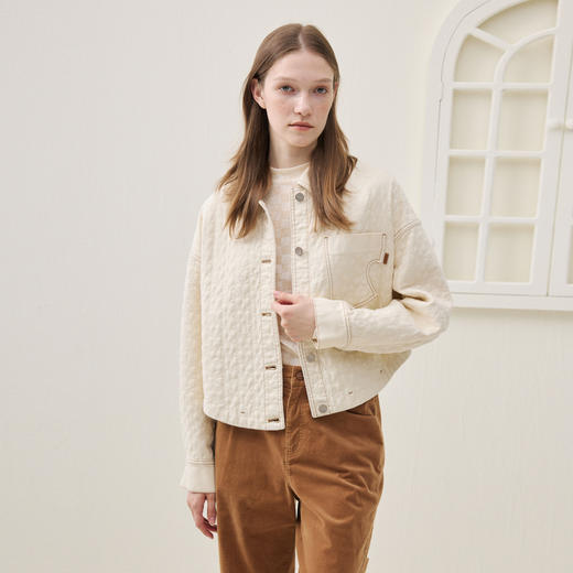 谜底牛仔短款棉服长袖2025年冬季新品翻领落肩短棉衣女254MF1614 商品图1