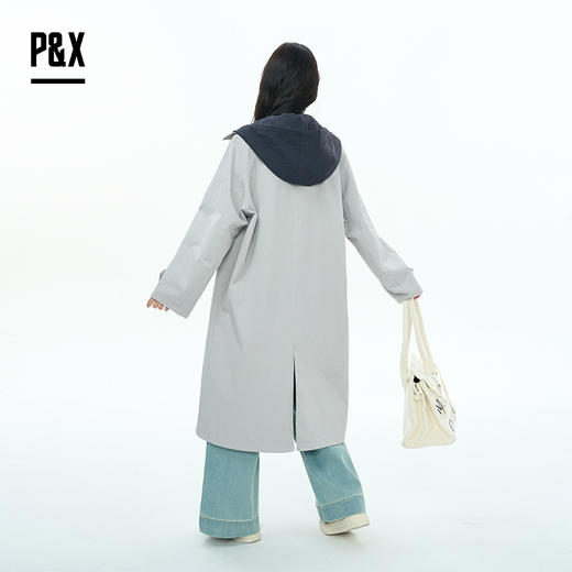 P&X设计师女装2025秋季双面穿潮流连帽长款风衣825319181 浅灰 商品图3