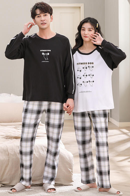 自然醒睦棉情侣家居服100%棉双面加厚长袖长裤套头睡衣QH 商品图7