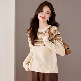 QF 20-1583提花纯羊毛衫宽松毛衣显瘦针织衫