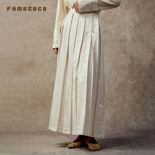 Famecoco新中式高级感山水暗纹马面裙A字半身裙FAC8HA025 商品图1