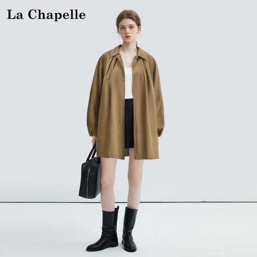 拉夏贝尔/La Chapelle简约气质纯棉风衣外套中长款英伦风别致时尚上衣 商品图2