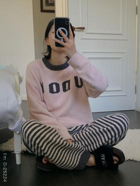 蓄热锁温~字母条纹秋冬加厚半边绒羽毛纱睡衣套装 可爱甜美家居服女