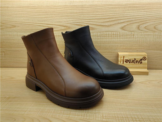 2024秋冬新款豪行牛皮女鞋24438026时装女短靴显瘦低跟女单鞋正品 商品图4