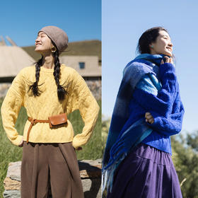 特绽放653朵/麻花毛衣·走锭全羊毛绞花粗棒针落肩套头毛衣女新款