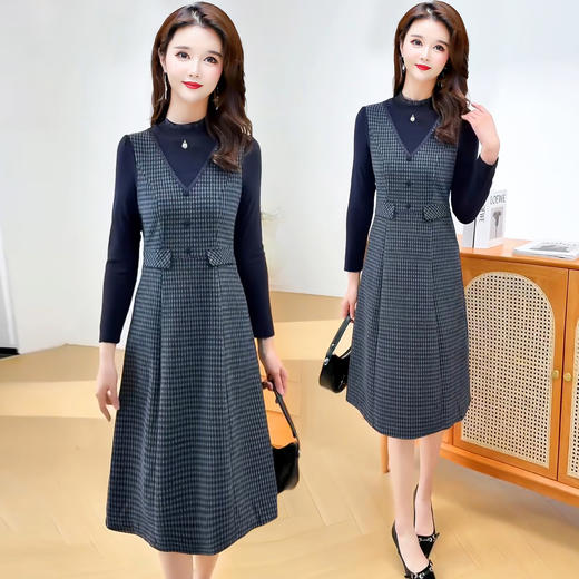 QYM 25S29-Y时尚格纹连衣裙中长款A字裙 商品图3