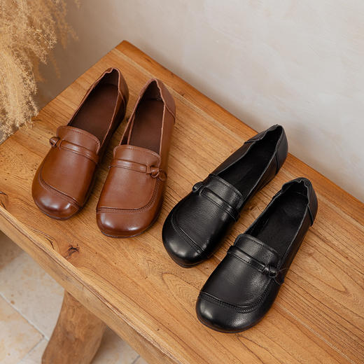 中老年深口复古单鞋，真皮平跟软底一脚蹬圆头妈妈鞋MLD-8337 商品图3