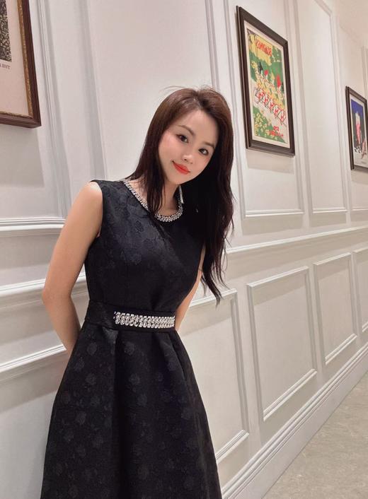 SZ3S59_漆黑色_中长裙_四季_高级感圆领无袖烫钻收腰大摆显瘦百搭通勤妈妈装连衣裙_高级女装_BERNIEELEN 伯妮斯茵 商品图2