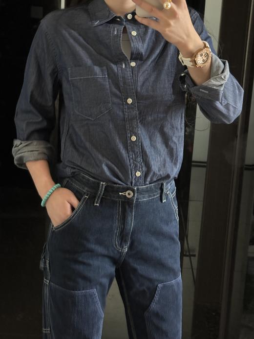 秋冬款蓝色长袖气质百搭叠穿衬衣外套 商品图4