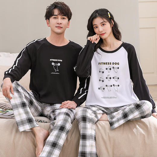 自然醒睦棉情侣家居服100%棉双面加厚长袖长裤套头睡衣QH 商品图2