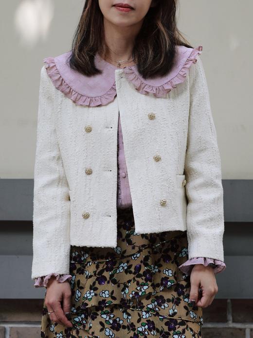 TYNVIE 象牙色纹理短款双排扣夹克 商品图5