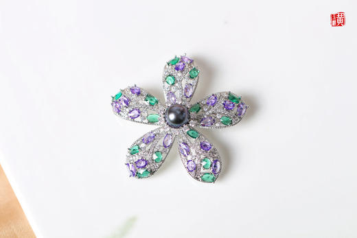 【紫荆花】大溪地海水珍珠胸针 商品图0
