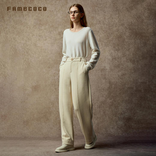 Famecoco范可儿简约通勤直筒裤宽松垂坠感棉质阔腿裤FAC8GA012 商品图2