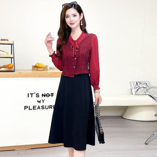 QYM 99H250-Y连衣裙装洋气长袖裙拼结假两件高腰A字裙 商品图2