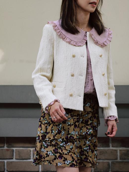 TYNVIE 象牙色纹理短款双排扣夹克 商品图7