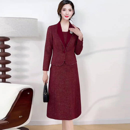 QYM 99H253-Y连衣裙妈妈装假两件时尚拼结中长款礼服裙 商品图0