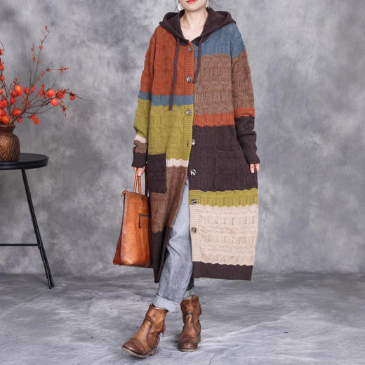 女装秋季衣服毛衣外套韩版连帽气质宽松长款针织开衫长款外套宽松 商品图1