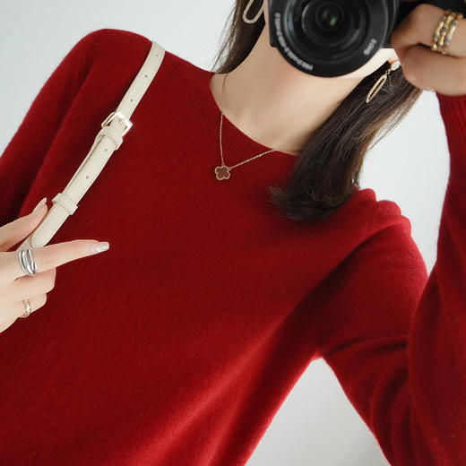 羊毛针织衫女秋冬新款圆领长袖打底衫修身套头内搭毛衣 商品图1