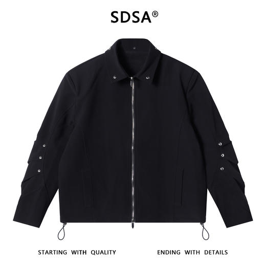 SDSA秋冬新款痞帅男装高街铆钉褶皱拉链翻领夹克下摆松紧百搭外套 商品图0