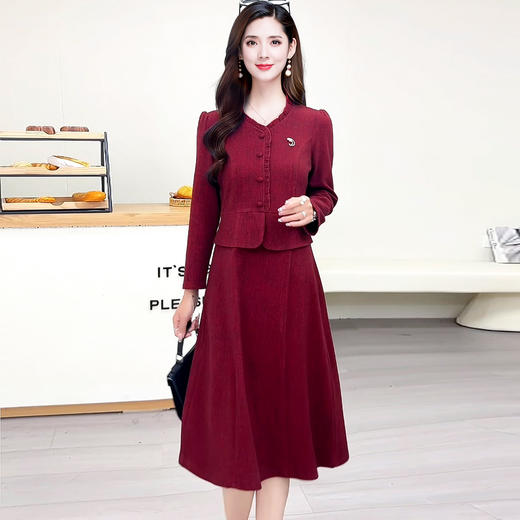 QYM 99H251-Y时尚气质连衣裙收腰假两件木耳边长袖裙 商品图0