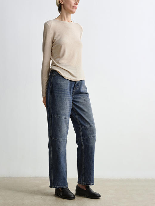 ROMI STUDIO复古拼接 宽松高腰阔腿显瘦深蓝色休闲牛仔裤 N3547 商品图4