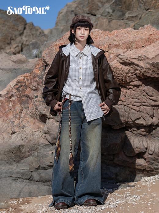 早乙女惠子saotome/STMWT13293/pu皮连帽开衫 商品图3