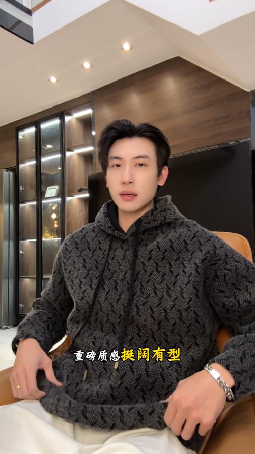 WY1150SDSA男士秋冬新款痞帅男装设计师撞色暗纹提花抽绳连帽卫衣高级感 商品图0