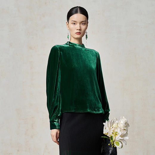【林栖设计小店】真丝丝绒衬衣复古优雅显瘦2025秋冬新款上衣1953117 商品图1