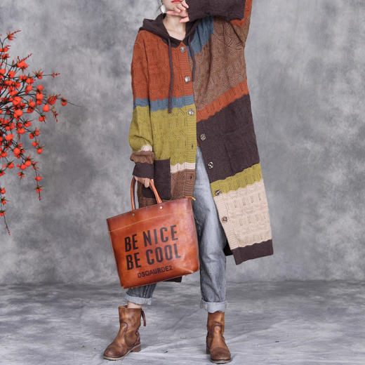 女装秋季衣服毛衣外套韩版连帽气质宽松长款针织开衫长款外套宽松 商品图0