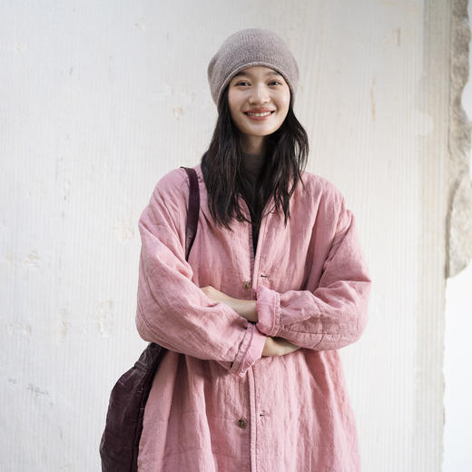 绽放682朵/情书3.0·麻棉肌理感夹棉长款棉服外套女冬新款棉衣 商品图1