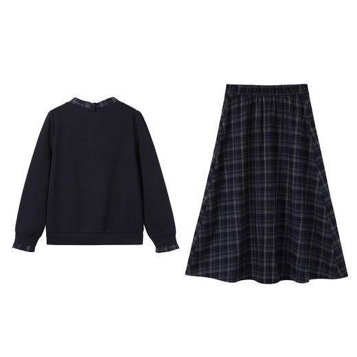 奢姿大码女装2025秋季减龄蝴蝶结格纹两件套胖妹妹V领时尚套装9953994372 商品图1