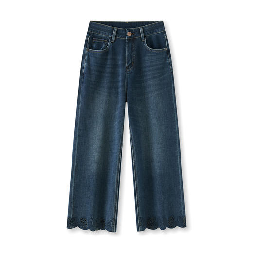 「高货wl」全新升级【铂金会员284/天猫379/差价95】(04454)洛诗琳重工裤脚刺绣镂空花边牛仔裤2025秋季直筒九分裤 商品图4